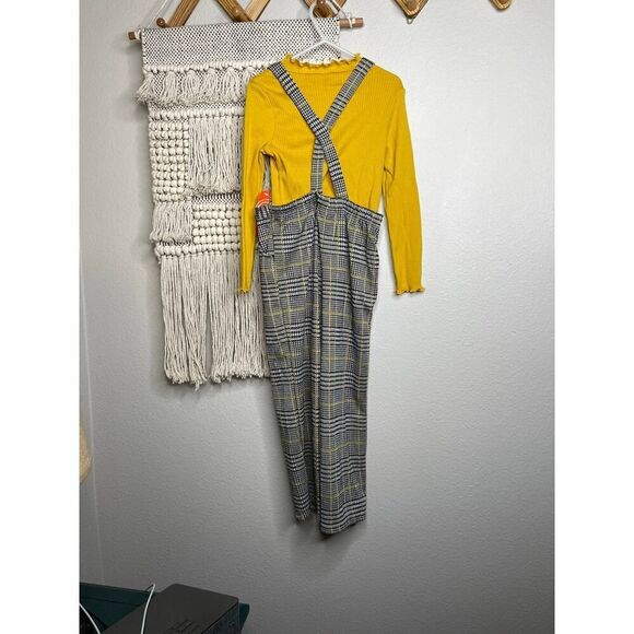 Girls Yellow Plaid Overalls Outfit 4T - Picture 4 of 5